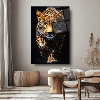 Taşlı Leopar Cam Tablo