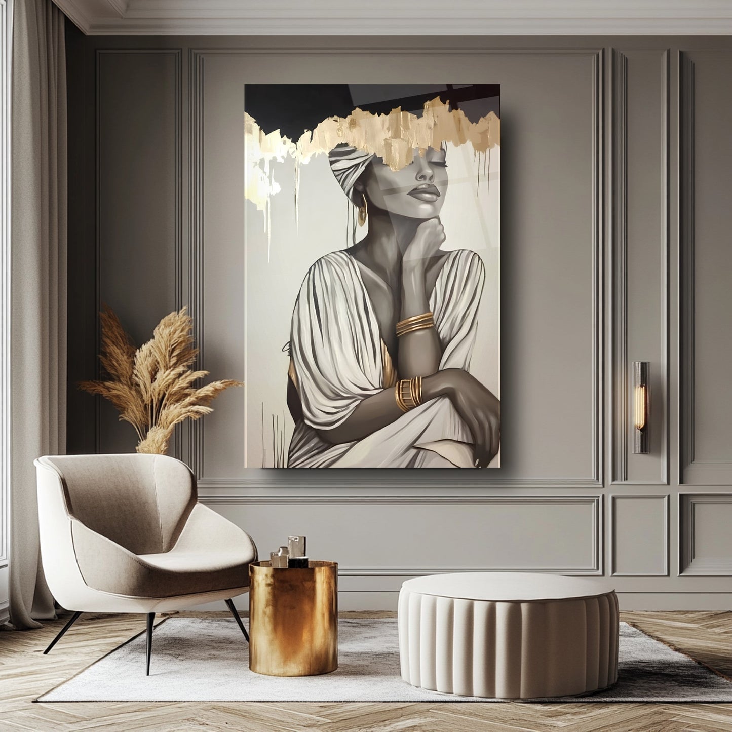 Gold Detay Kadın Model Cam Tablo