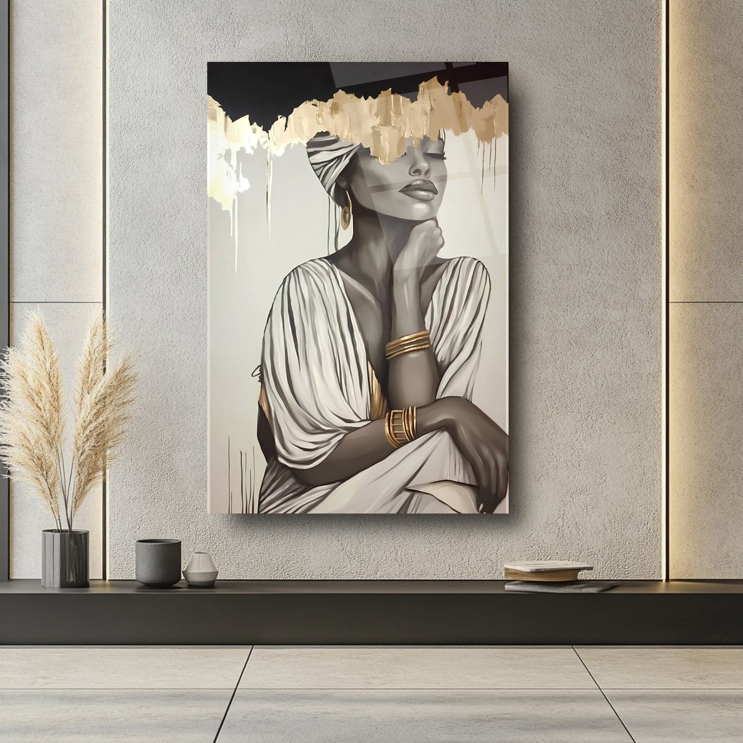 Gold Detay Kadın Model Cam Tablo