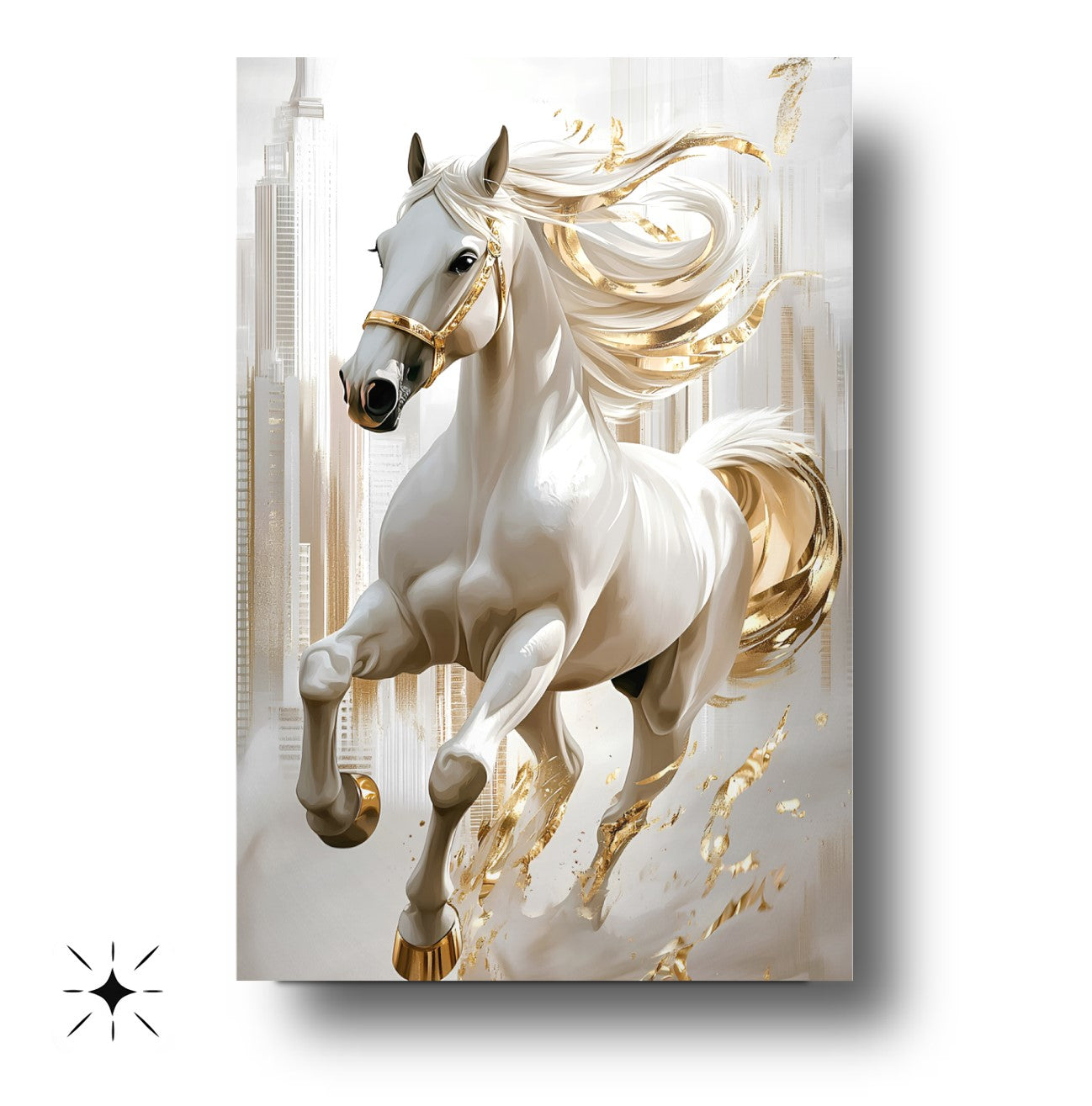 Gold Detaylı At Cam Tablo