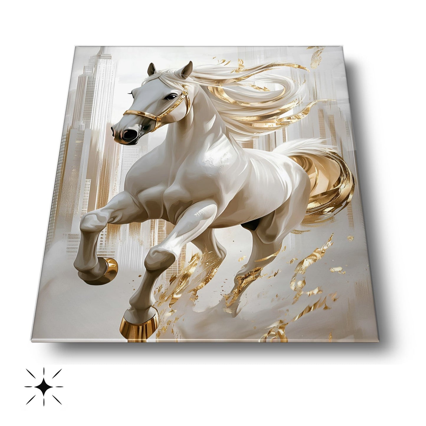 Gold Detaylı At Cam Tablo