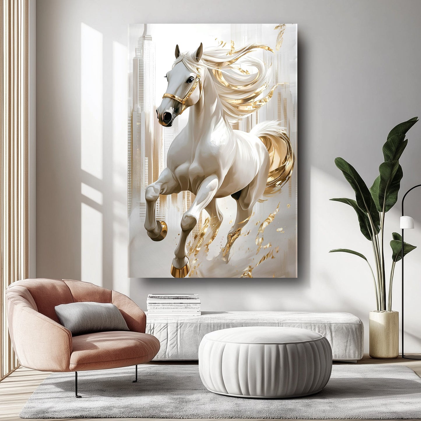 Gold Detaylı At Cam Tablo