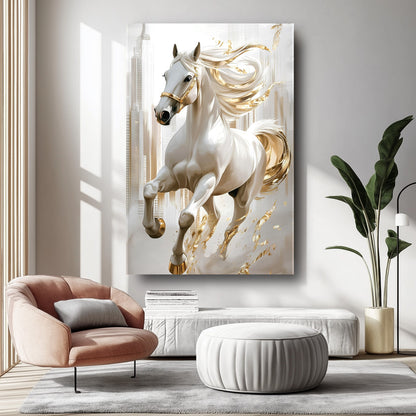 Gold Detaylı At Cam Tablo