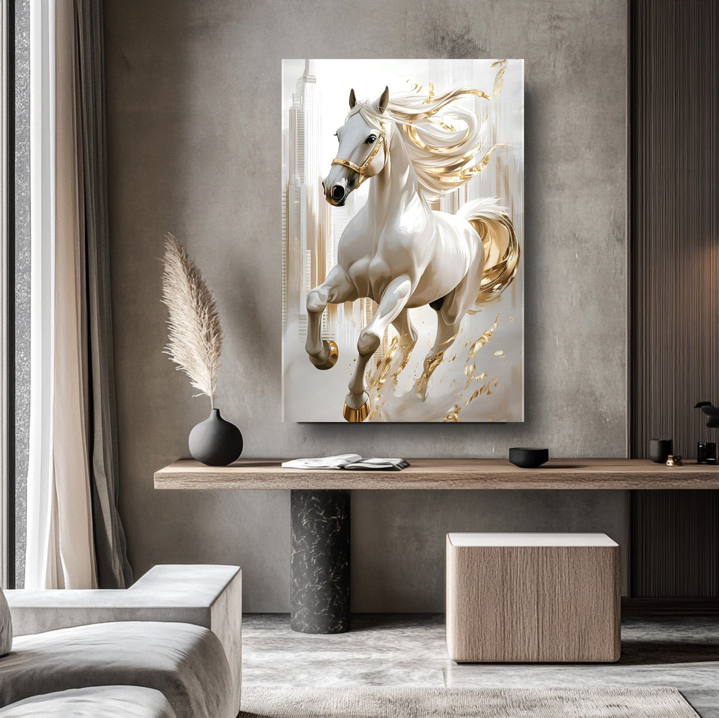 Gold Detaylı At Cam Tablo