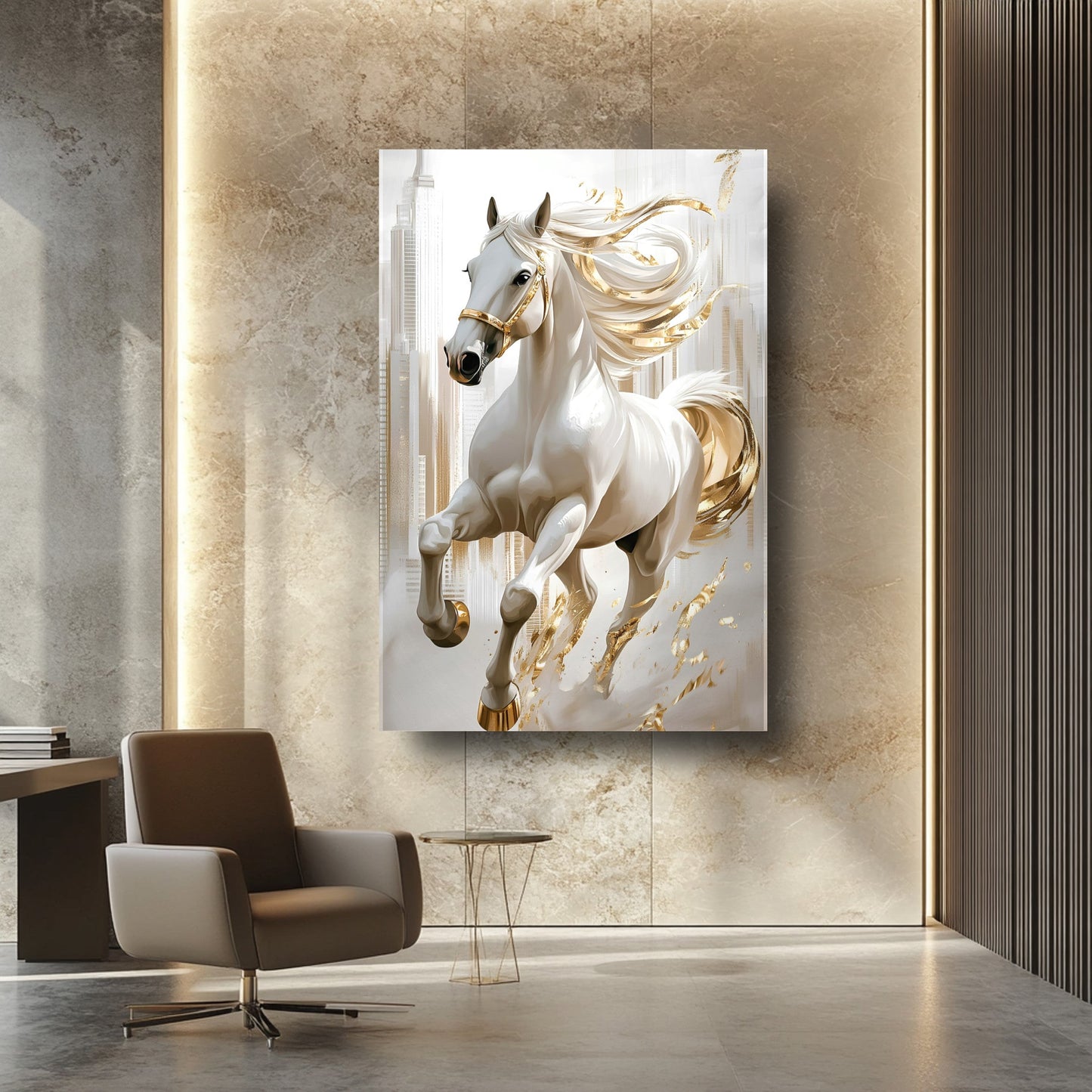 Gold Detaylı At Cam Tablo