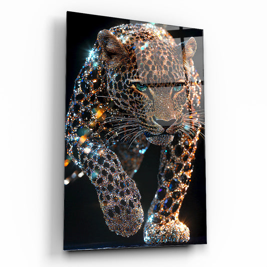 Taşlı Leopar Cam Tablo