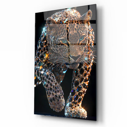 Taşlı Leopar Cam Tablo