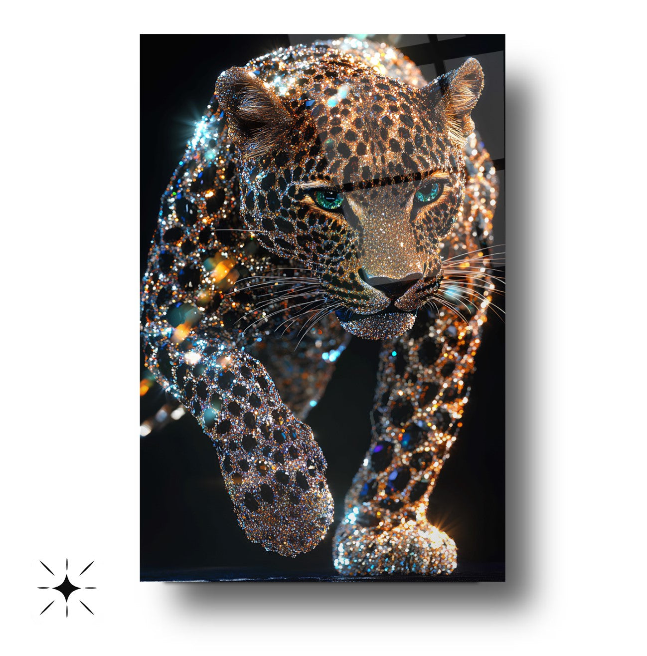 Taşlı Leopar Cam Tablo