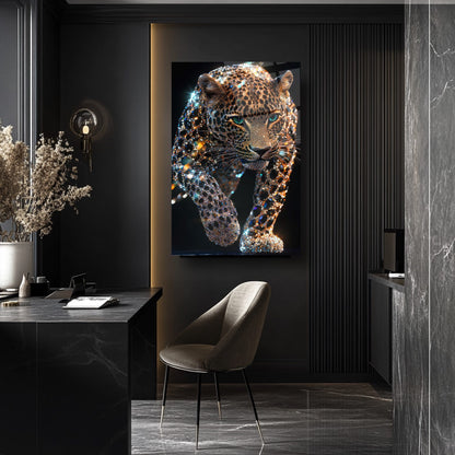 Taşlı Leopar Cam Tablo