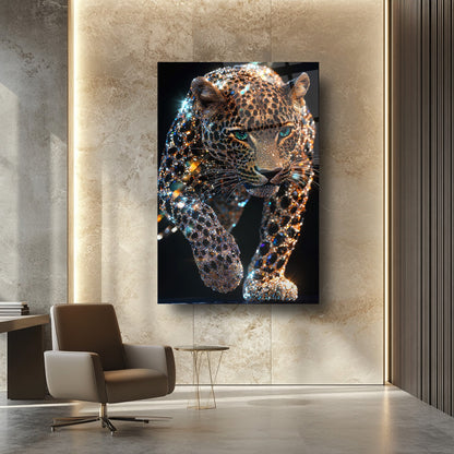Taşlı Leopar Cam Tablo