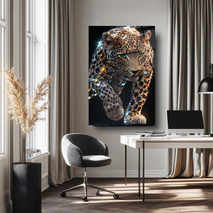Taşlı Leopar Cam Tablo