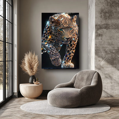 Taşlı Leopar Cam Tablo