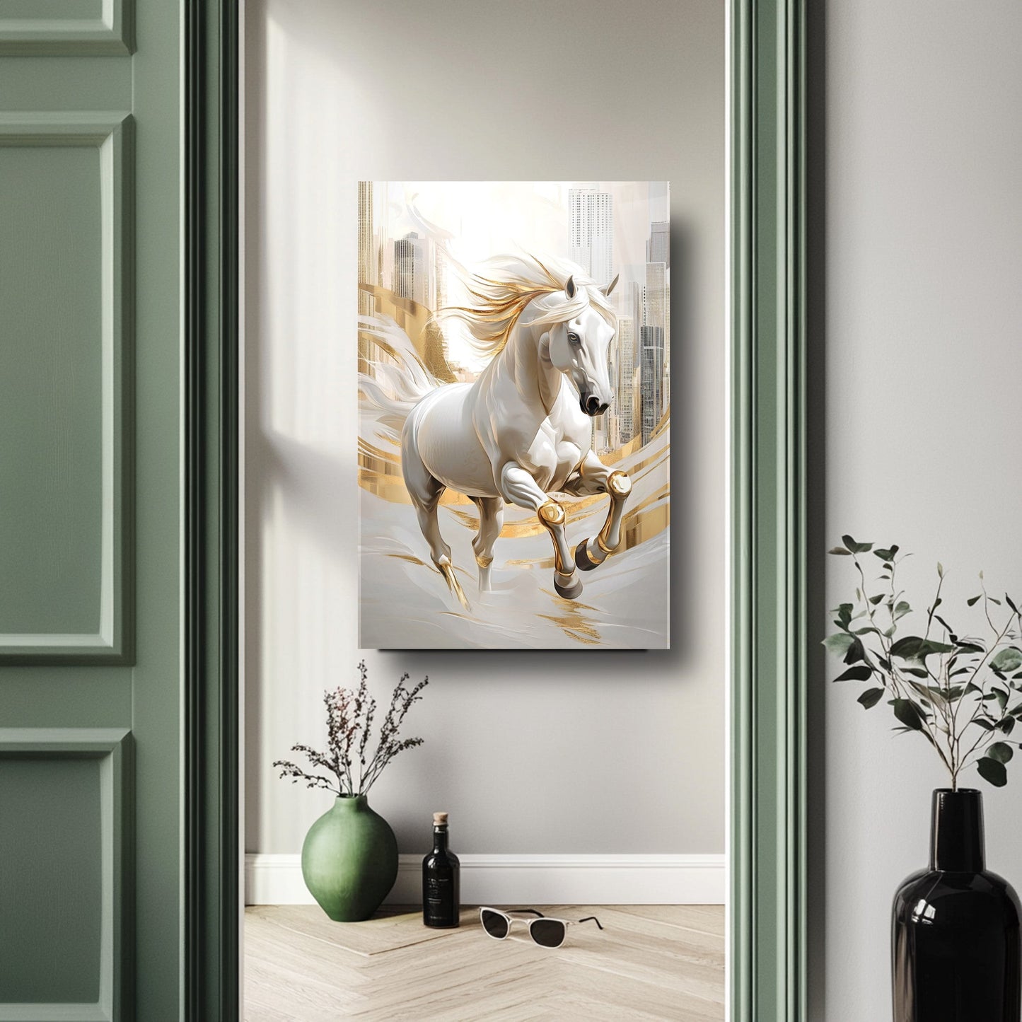 Gold Detaylı At Cam Tablo