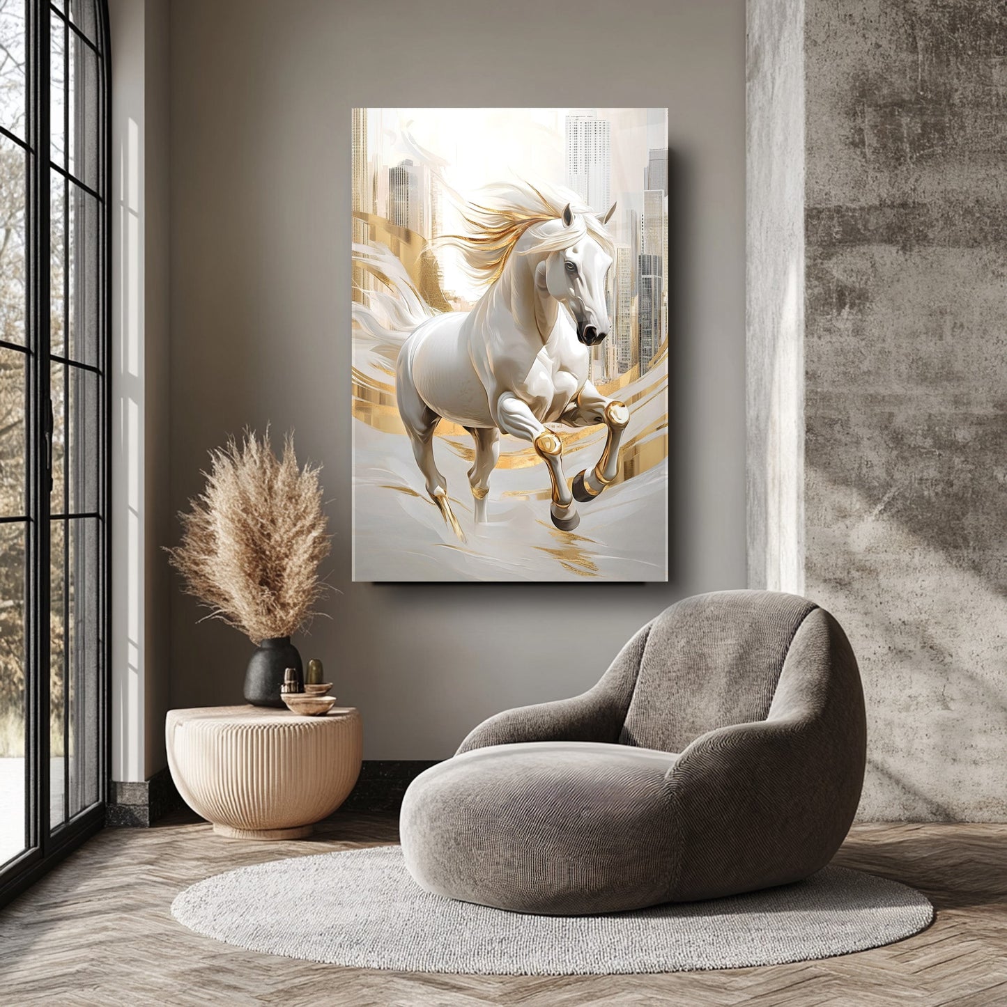 Gold Detaylı At Cam Tablo