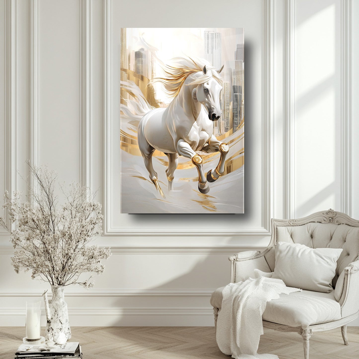 Gold Detaylı At Cam Tablo