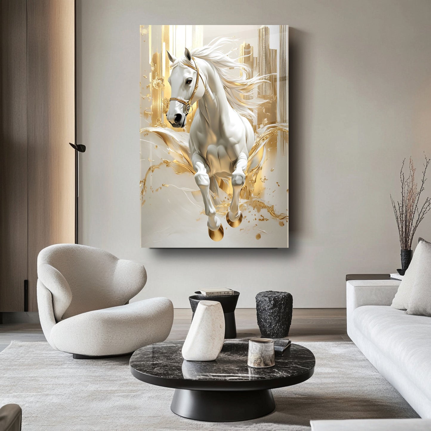 Gold Beyaz At Cam Tablo