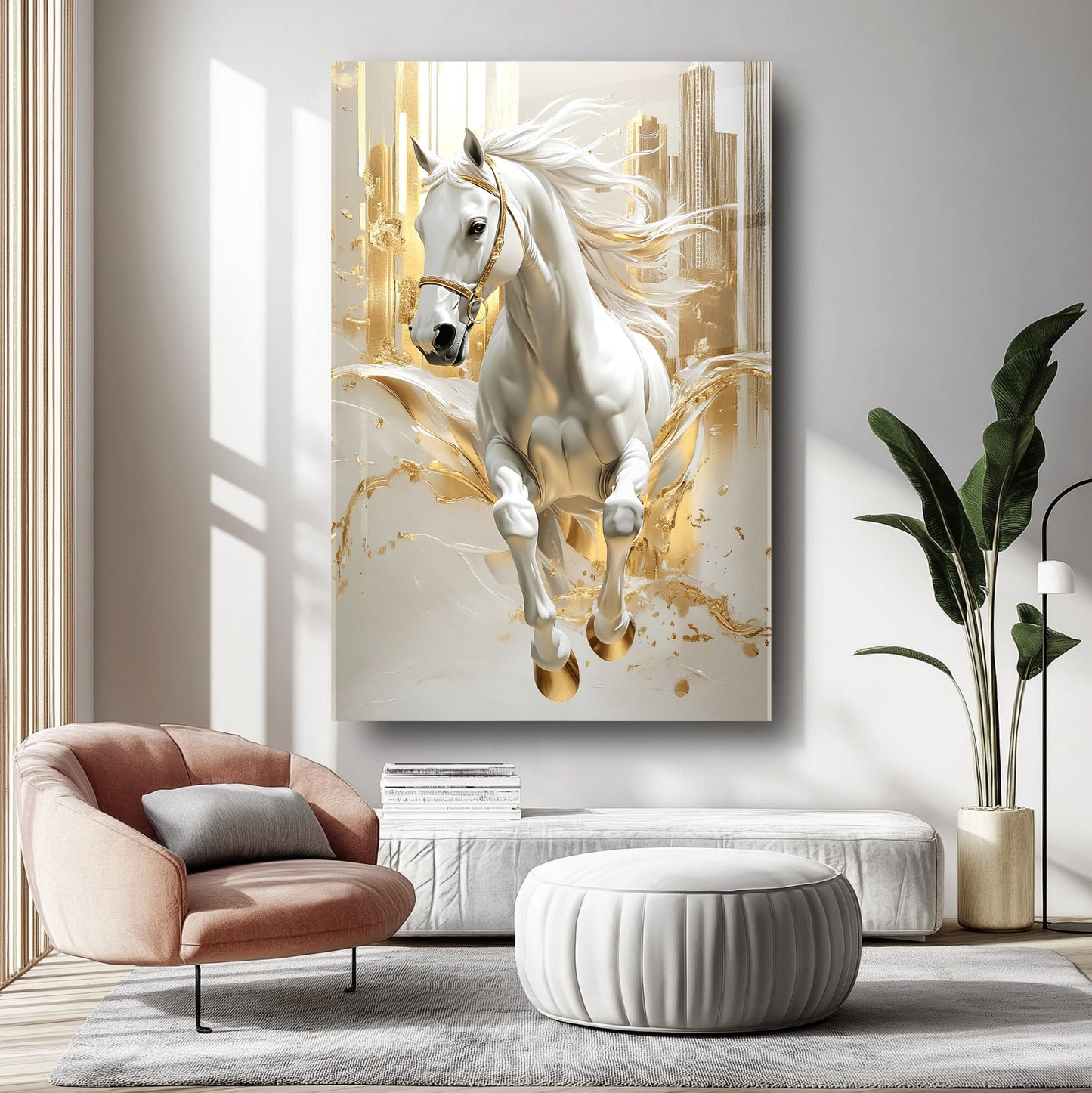 Gold Beyaz At Cam Tablo