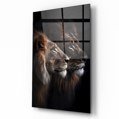 Erkek ve Dişi Aslan Cam Tablo