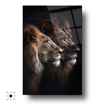 Erkek ve Dişi Aslan Cam Tablo