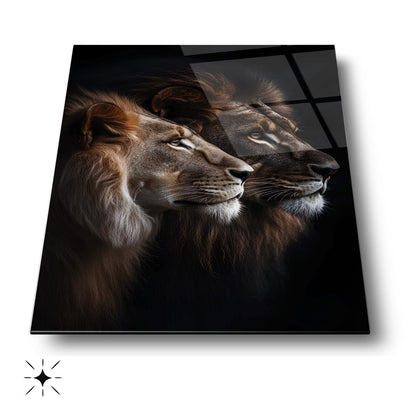 Erkek ve Dişi Aslan Cam Tablo