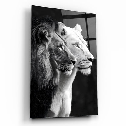 Erkek ve Dişi Aslan Cam Tablo