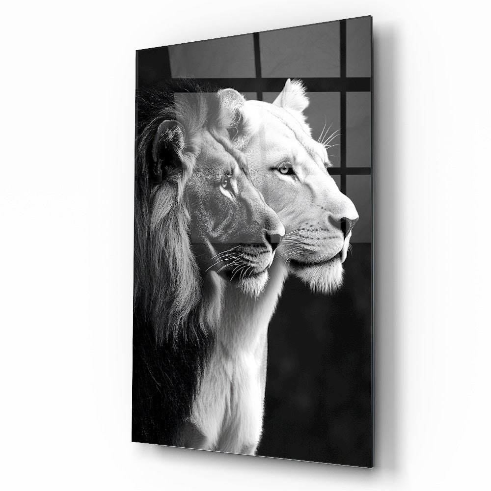 Erkek ve Dişi Aslan Cam Tablo