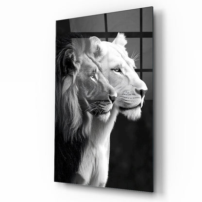 Erkek ve Dişi Aslan Cam Tablo