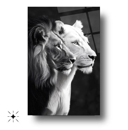 Erkek ve Dişi Aslan Cam Tablo