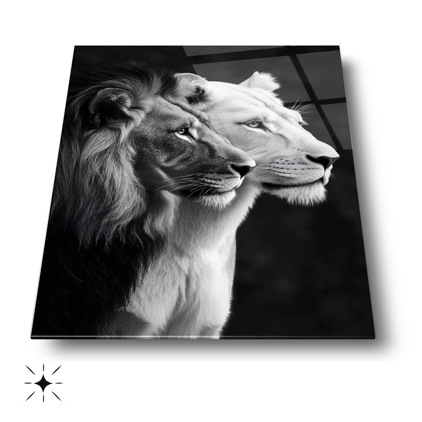 Erkek ve Dişi Aslan Cam Tablo
