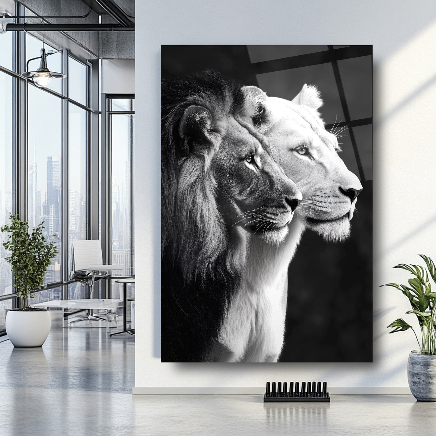 Erkek ve Dişi Aslan Cam Tablo