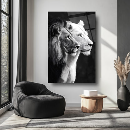 Erkek ve Dişi Aslan Cam Tablo