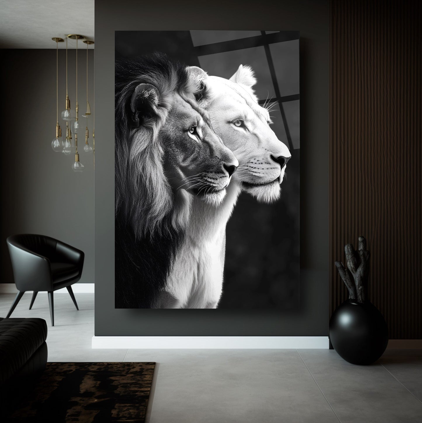 Erkek ve Dişi Aslan Cam Tablo