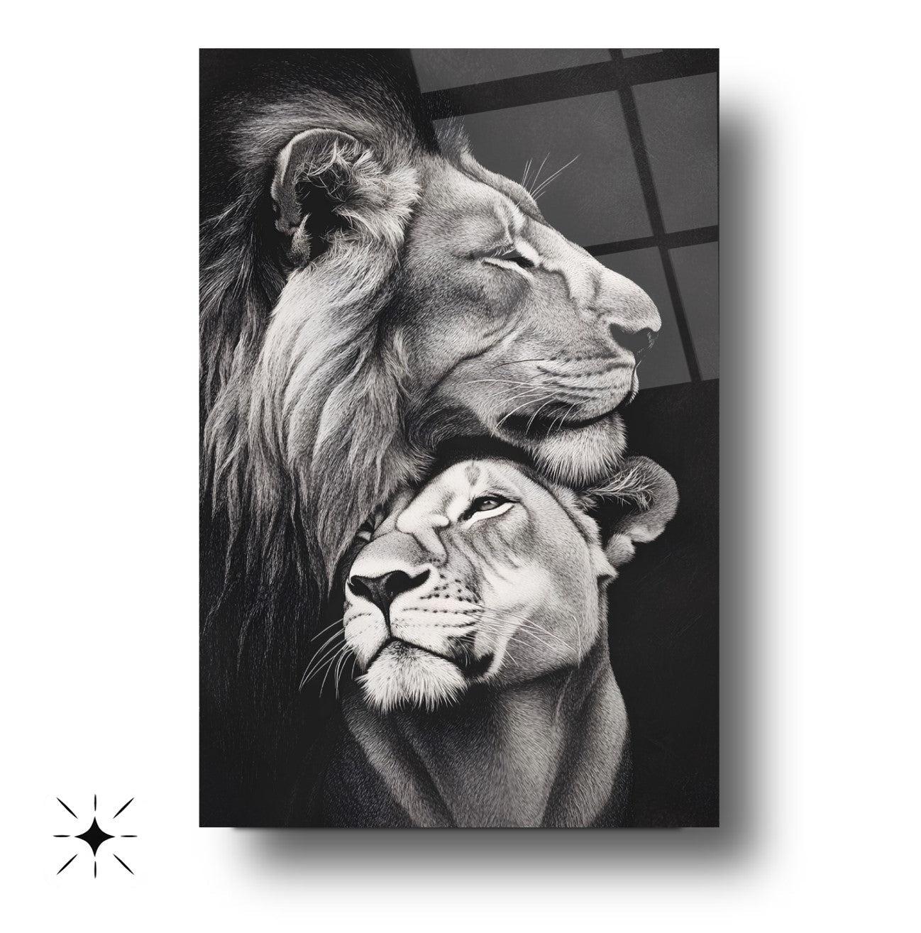 Erkek ve Dişi Aslan Cam Tablo