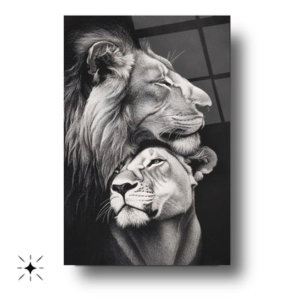 Erkek ve Dişi Aslan Cam Tablo