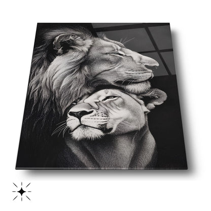 Erkek ve Dişi Aslan Cam Tablo