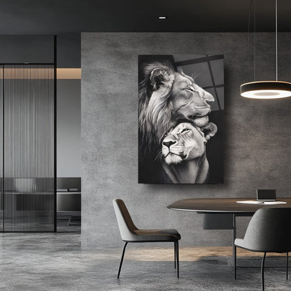 Erkek ve Dişi Aslan Cam Tablo