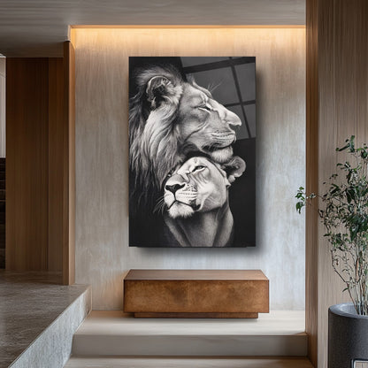 Erkek ve Dişi Aslan Cam Tablo