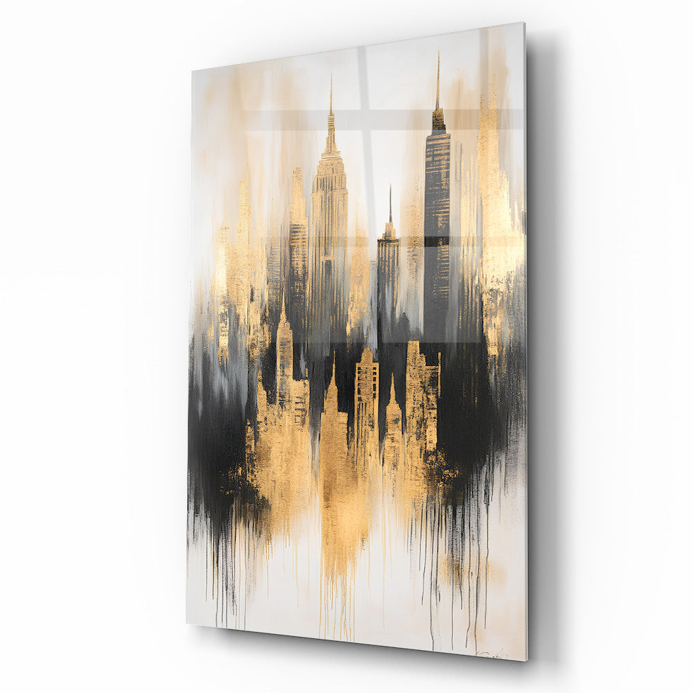 Soyut Şehir Silüeti Cam Tablo