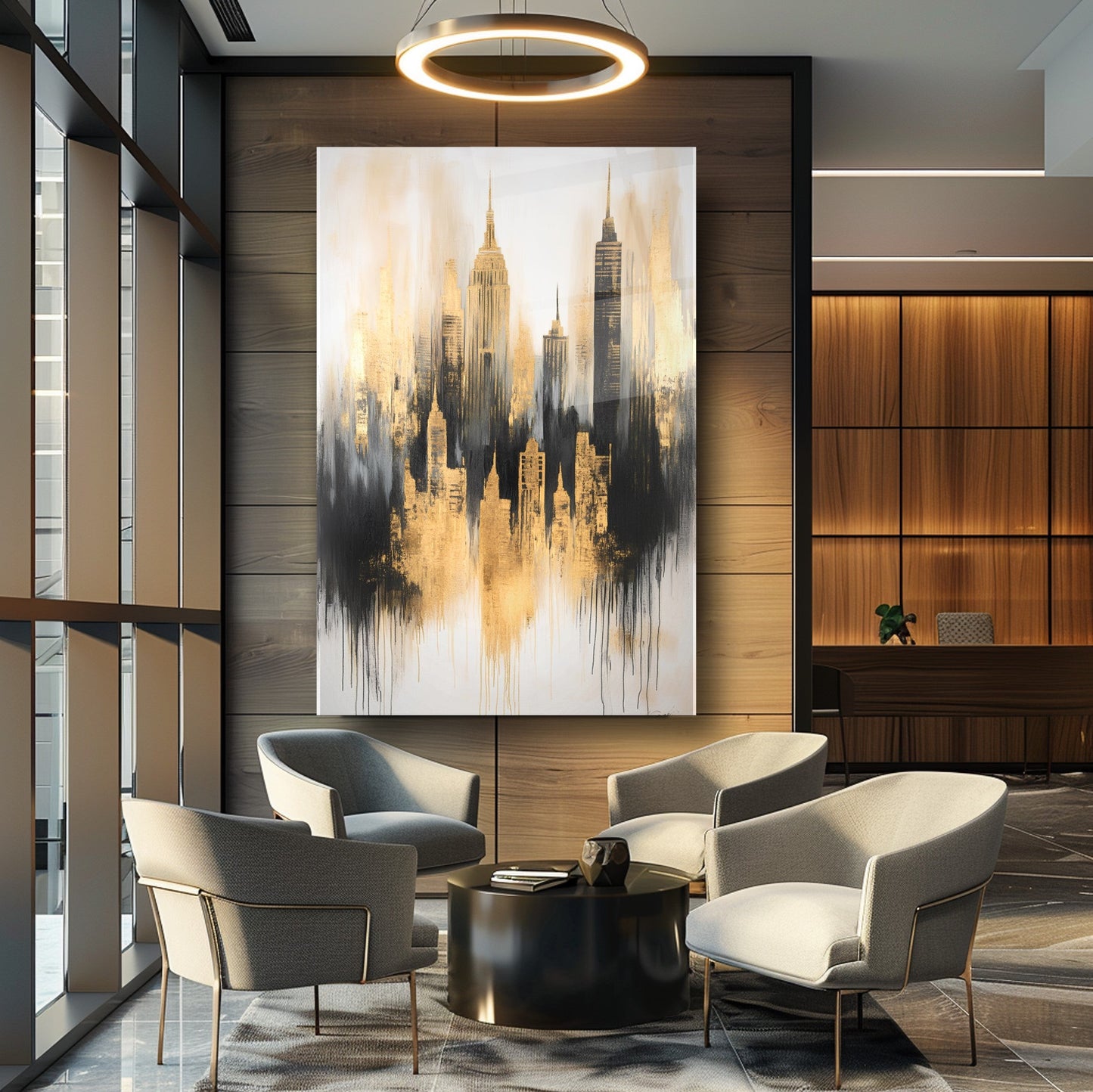 Soyut Şehir Silüeti Cam Tablo