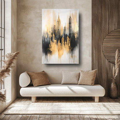 Soyut Şehir Silüeti Cam Tablo