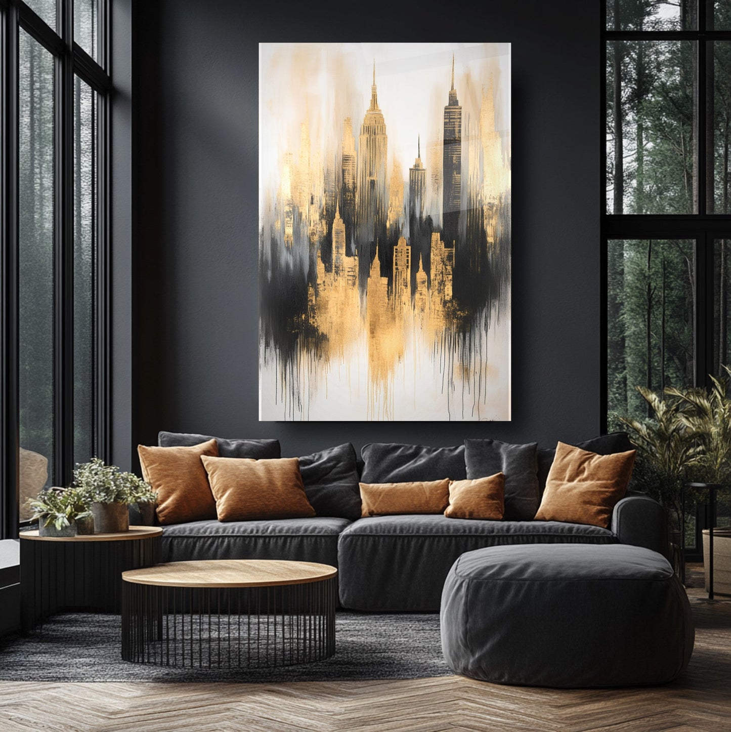 Soyut Şehir Silüeti Cam Tablo