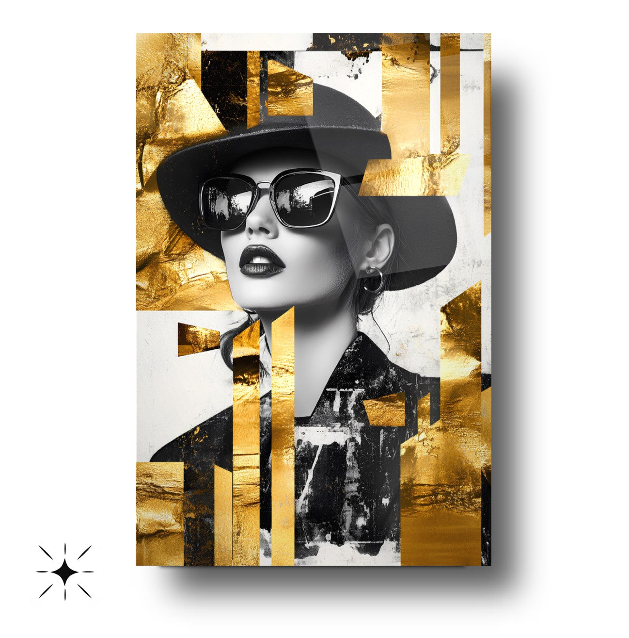 Gold Detay Şapkalı Kadın Cam Tablo