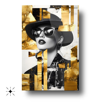 Gold Detay Şapkalı Kadın Cam Tablo