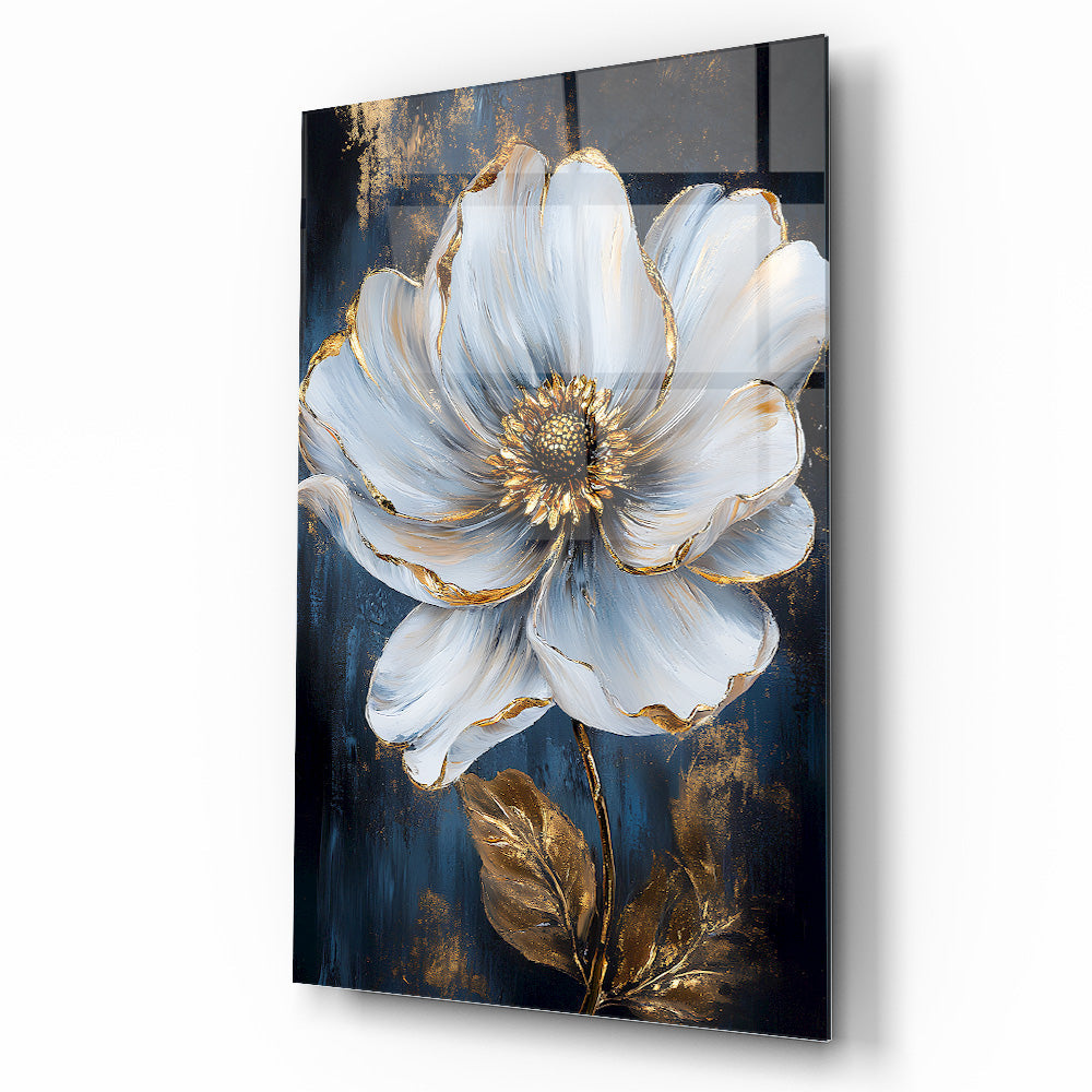 Beyaz Gold Çiçek Cam Tablo