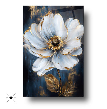 Beyaz Gold Çiçek Cam Tablo