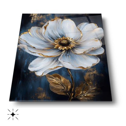 Beyaz Gold Çiçek Cam Tablo
