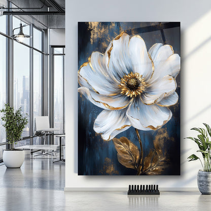 Beyaz Gold Çiçek Cam Tablo