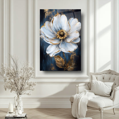 Beyaz Gold Çiçek Cam Tablo