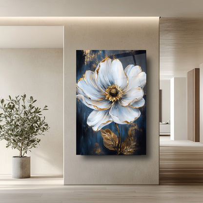 Beyaz Gold Çiçek Cam Tablo