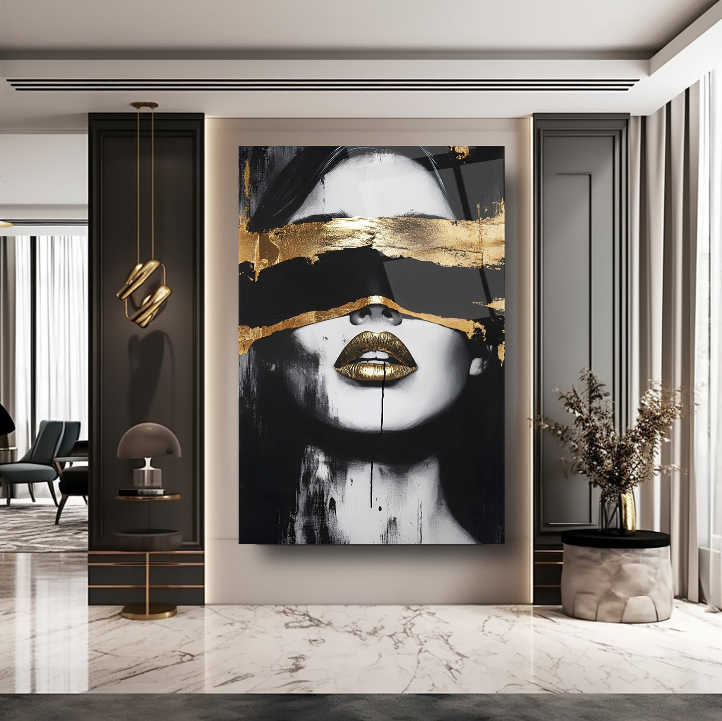 Gold Detay Kadın Model Cam Tablo